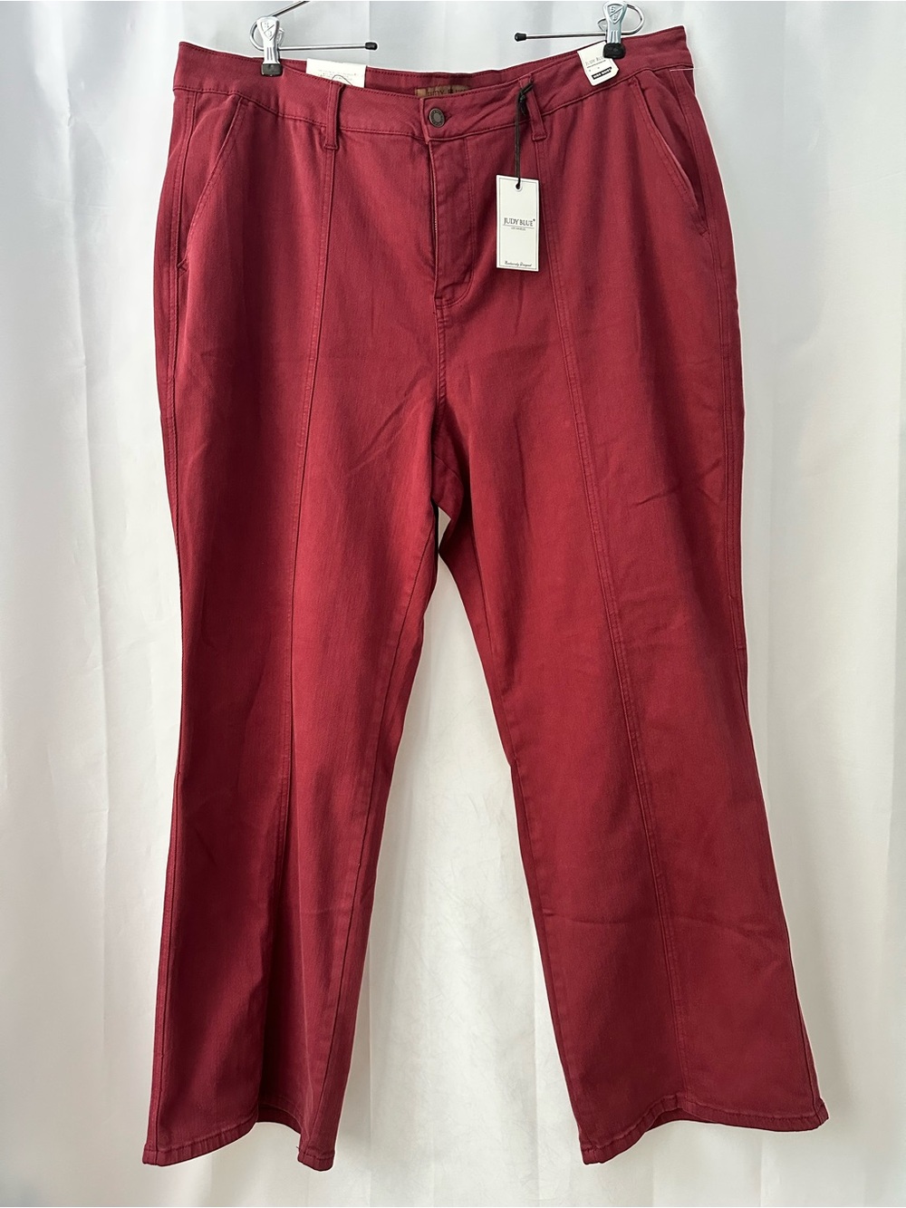 Judy Blue 24W High Waist Front Seam Straight Jeans Garment Dyed Burgundy